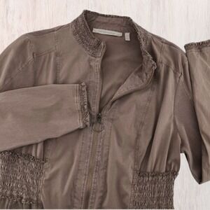 Soft Surroundings Zip Front Smocked Waist Jacket Tunic Women Brown M Stretch